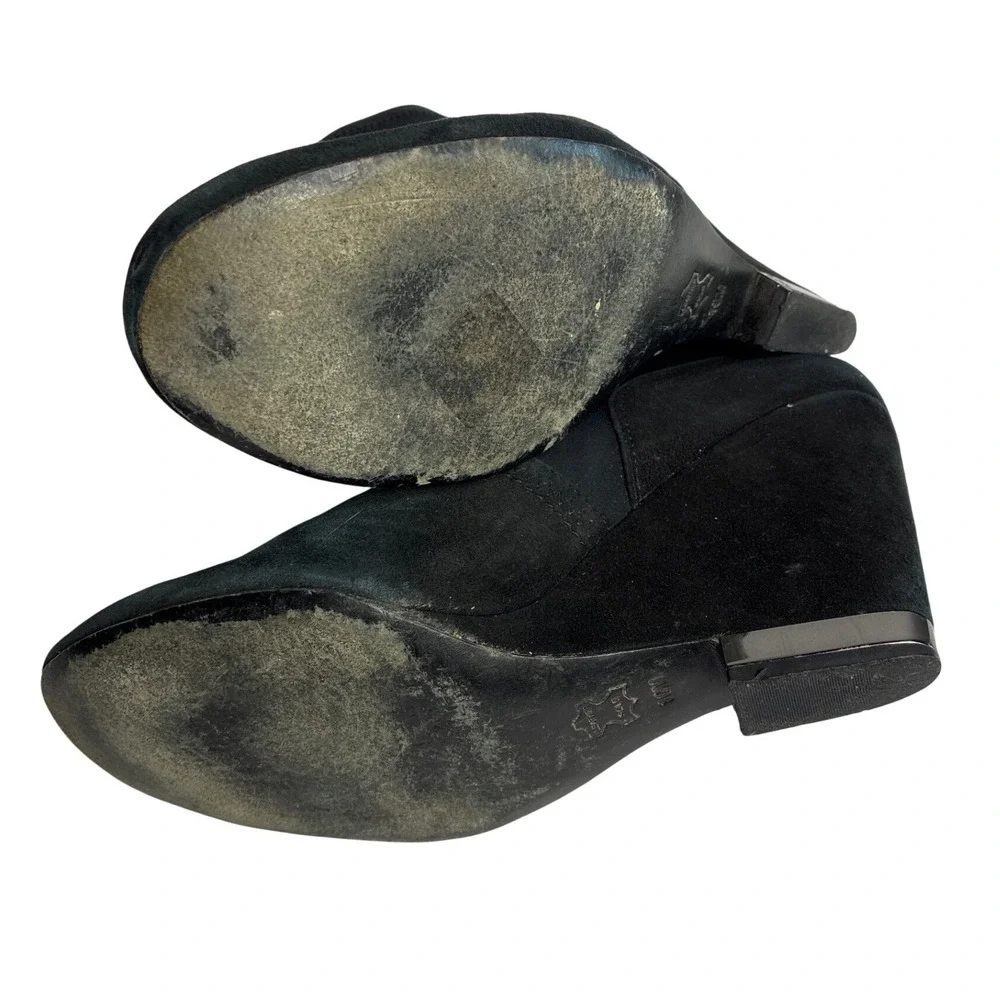 Tory Burch Black Suede Neoprene Wedge Ankle‎ Boots Logo Heel 10M